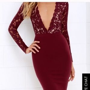 Lulu’s Long sleeve burgundy lace dress